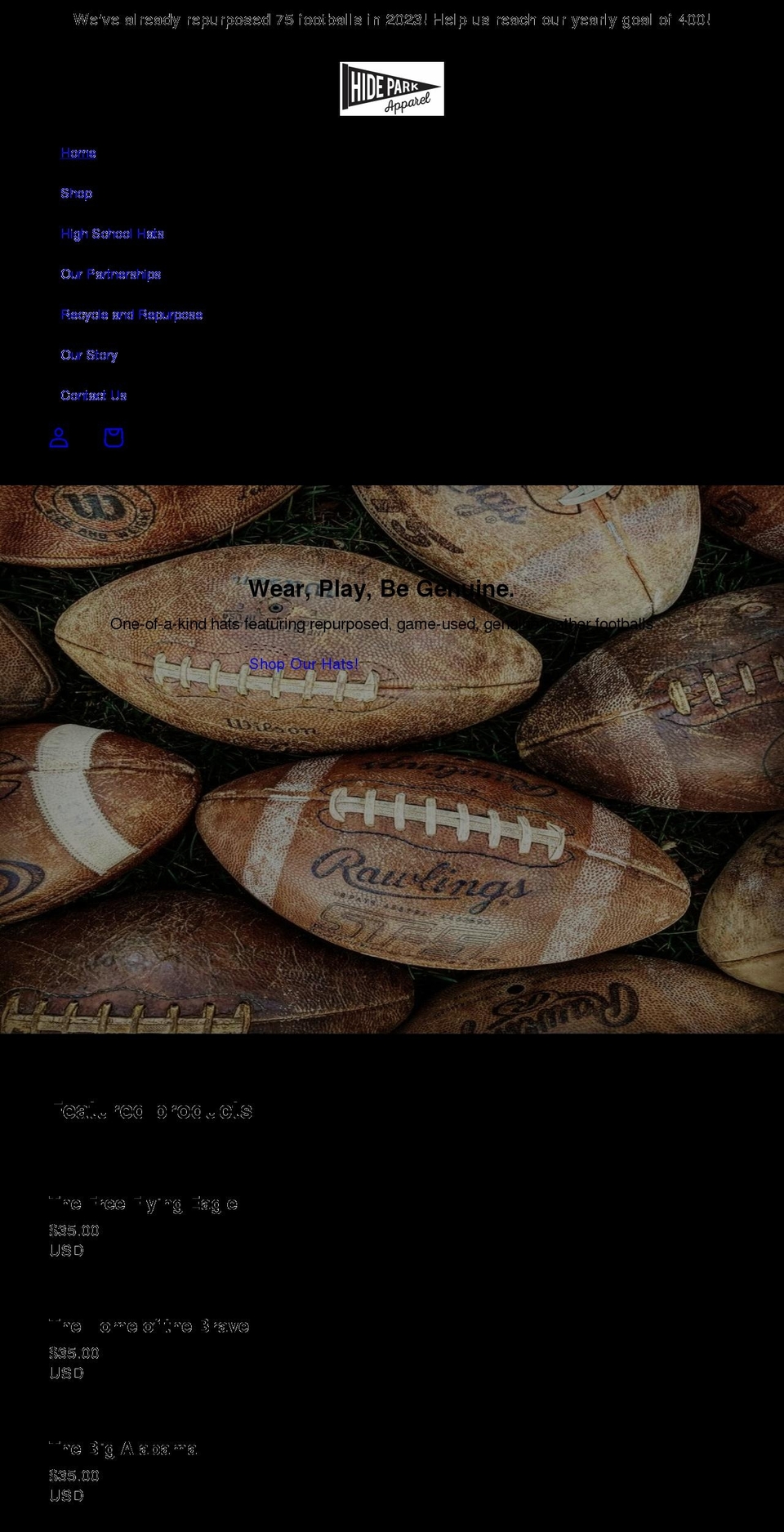 hideparkapparel.com shopify website screenshot