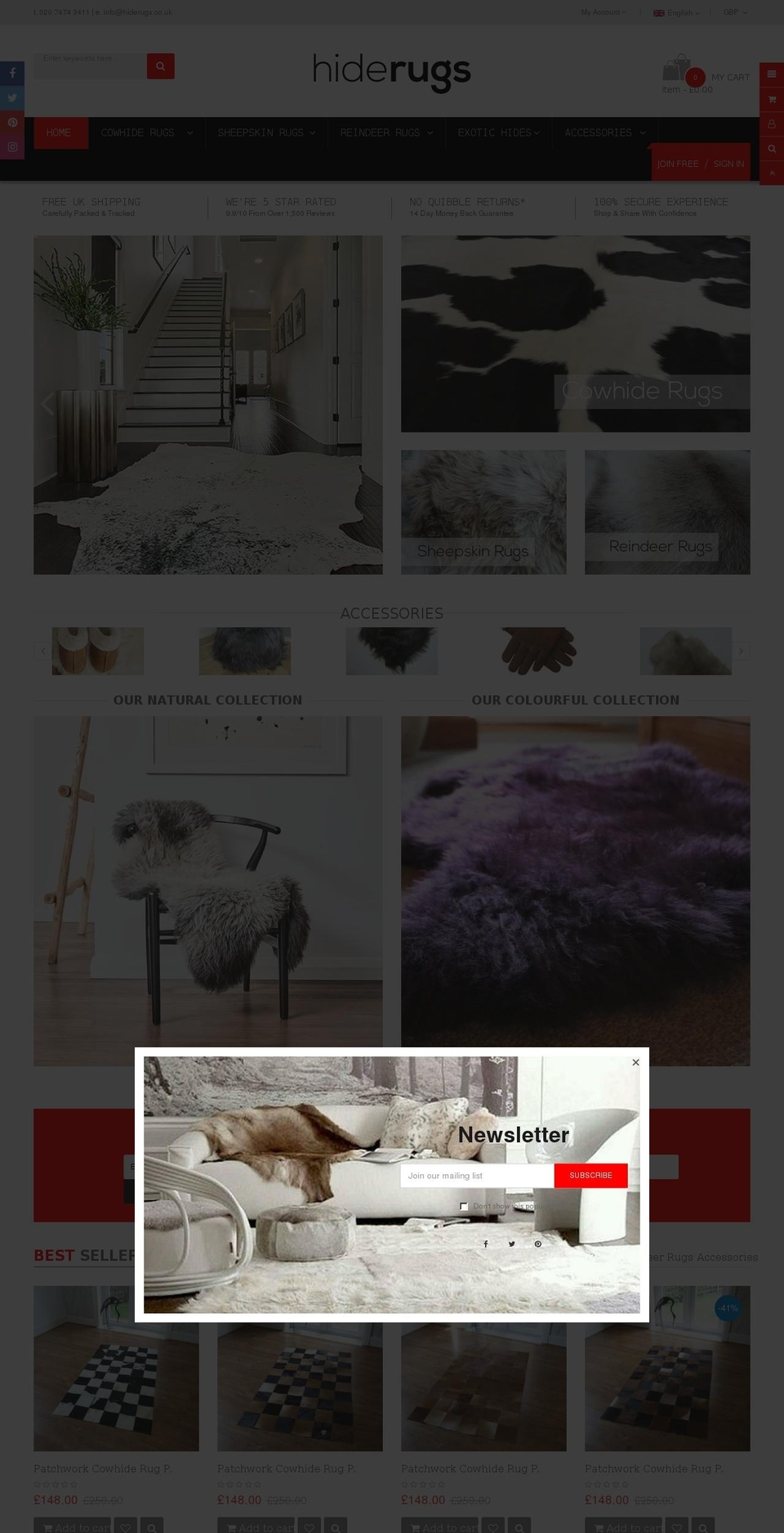 hiderugs.co.uk shopify website screenshot