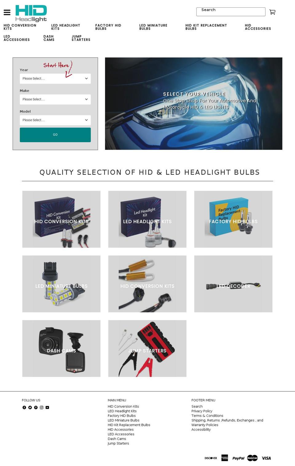 hidheadlight.com shopify website screenshot
