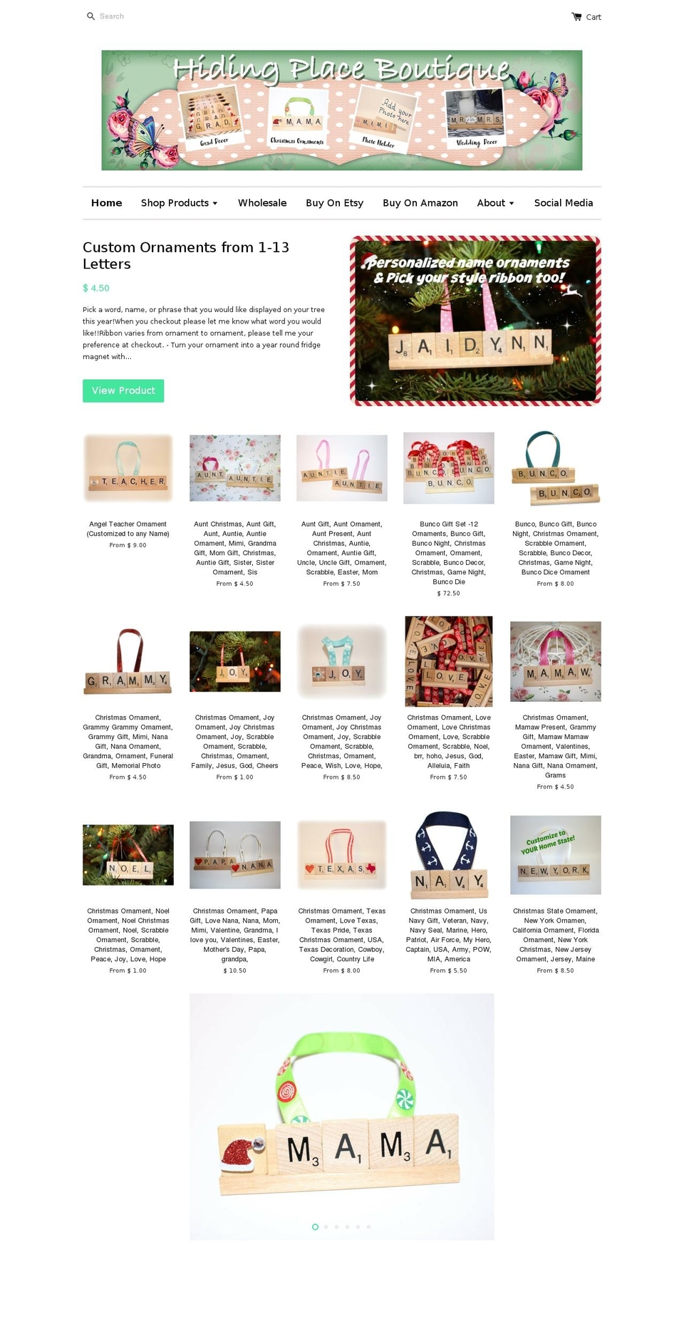 hidingplaceboutique.com shopify website screenshot