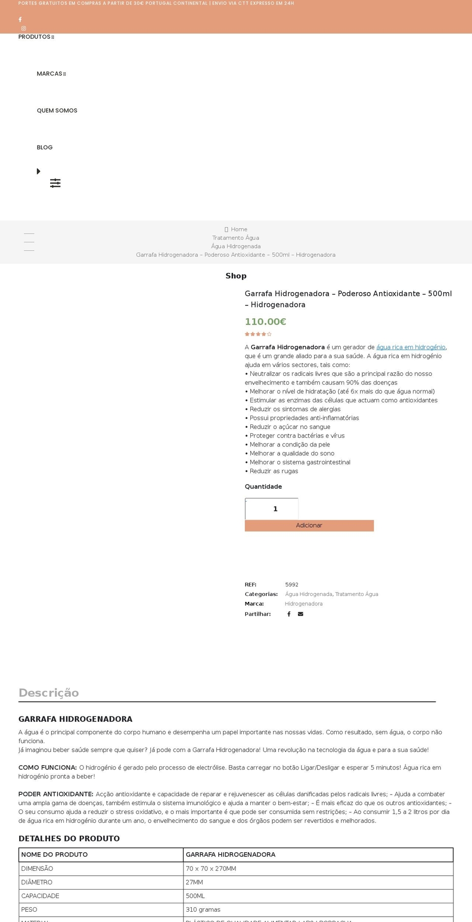 hidrogenadora.com — Shopify storefront screenshot
