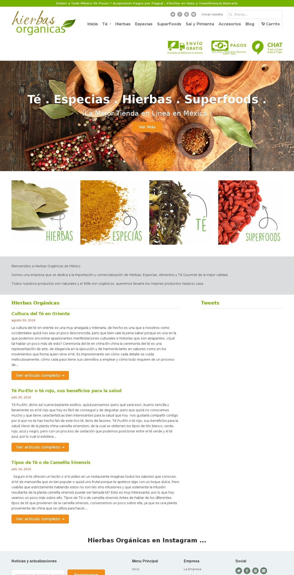 hierbasorganicas.com.mx shopify website screenshot