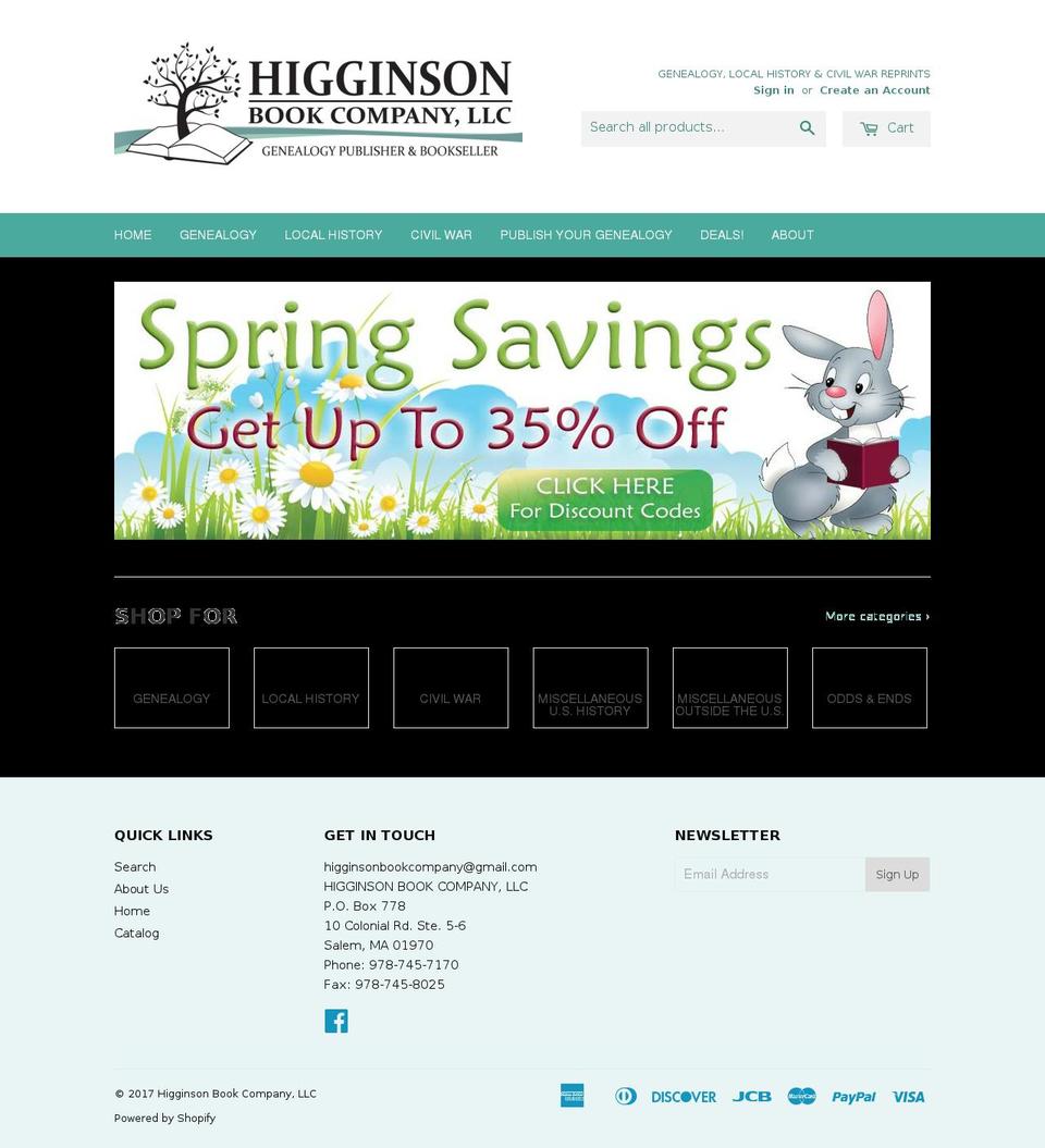 higginsonbooks.com shopify website screenshot
