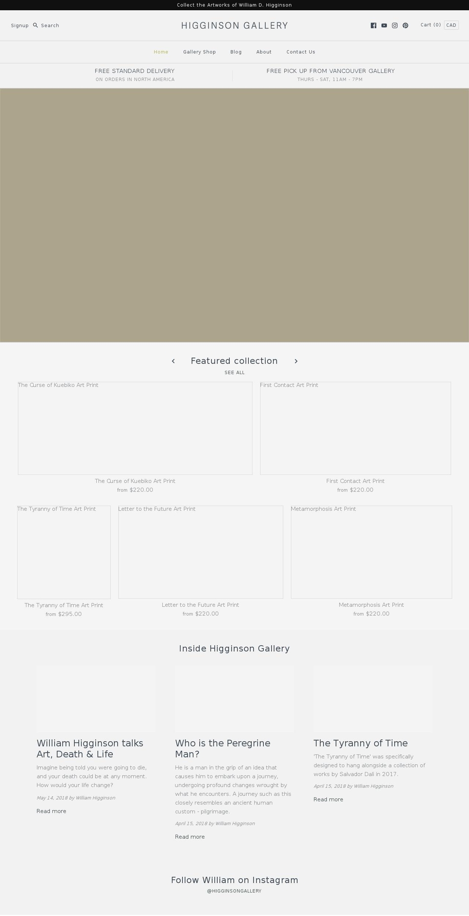 higginsongallery.com — Shopify storefront screenshot