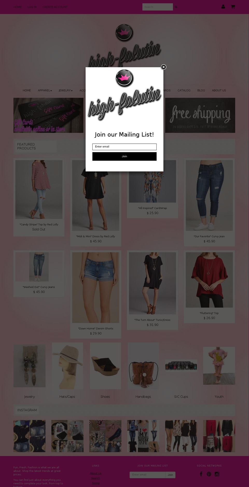 high-falutin.com shopify website screenshot