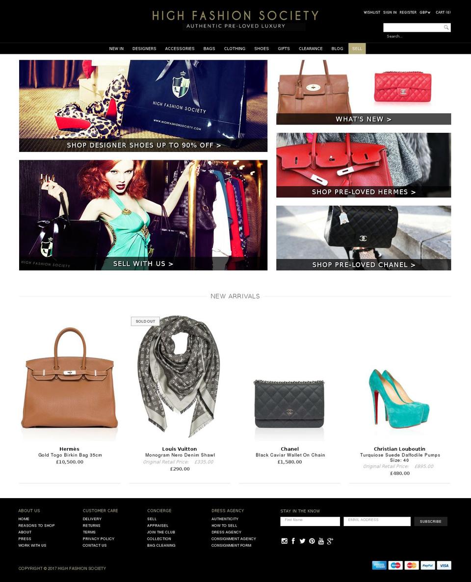 high-fashion-society.com shopify website screenshot