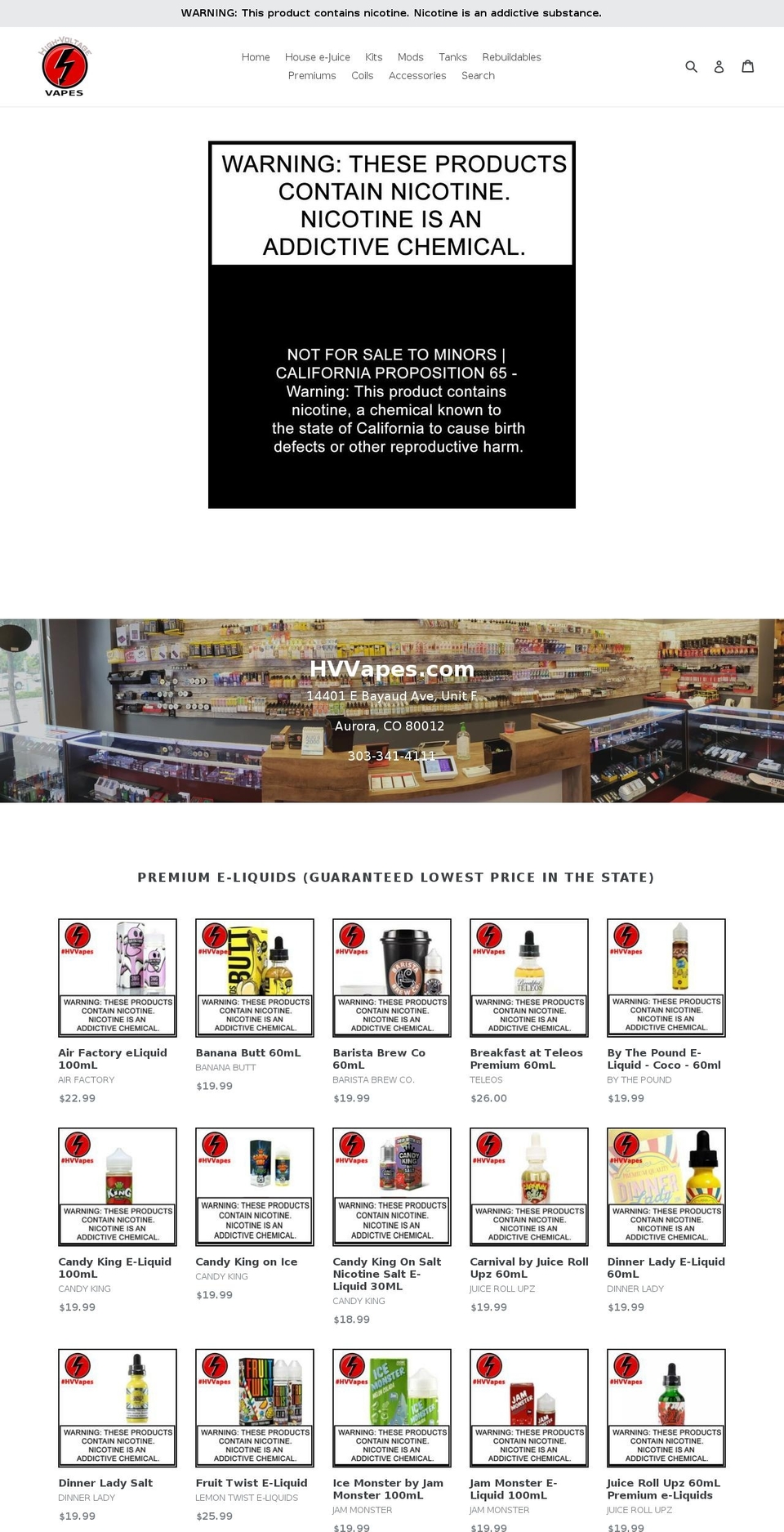 high-voltagevapes.net shopify website screenshot