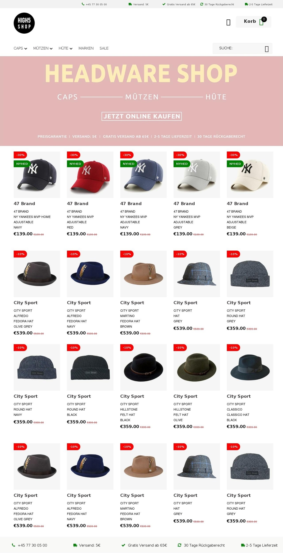 high5shop.de shopify website screenshot