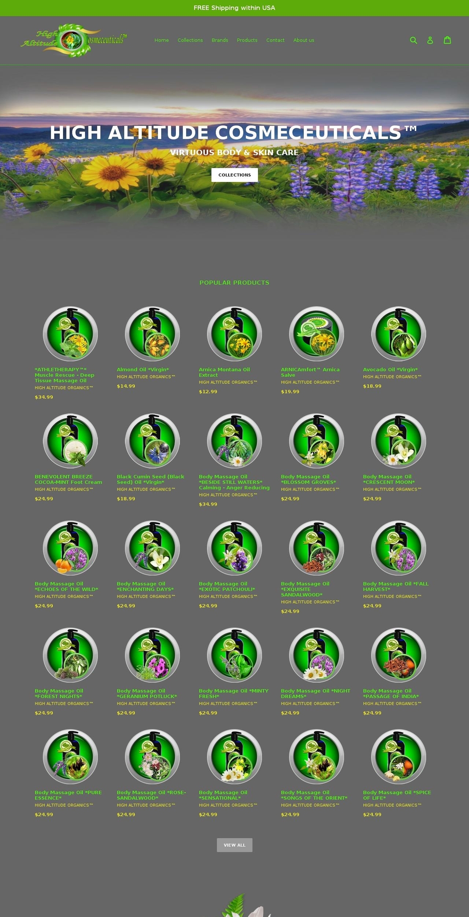 highaltitudecosmeceuticals.com shopify website screenshot