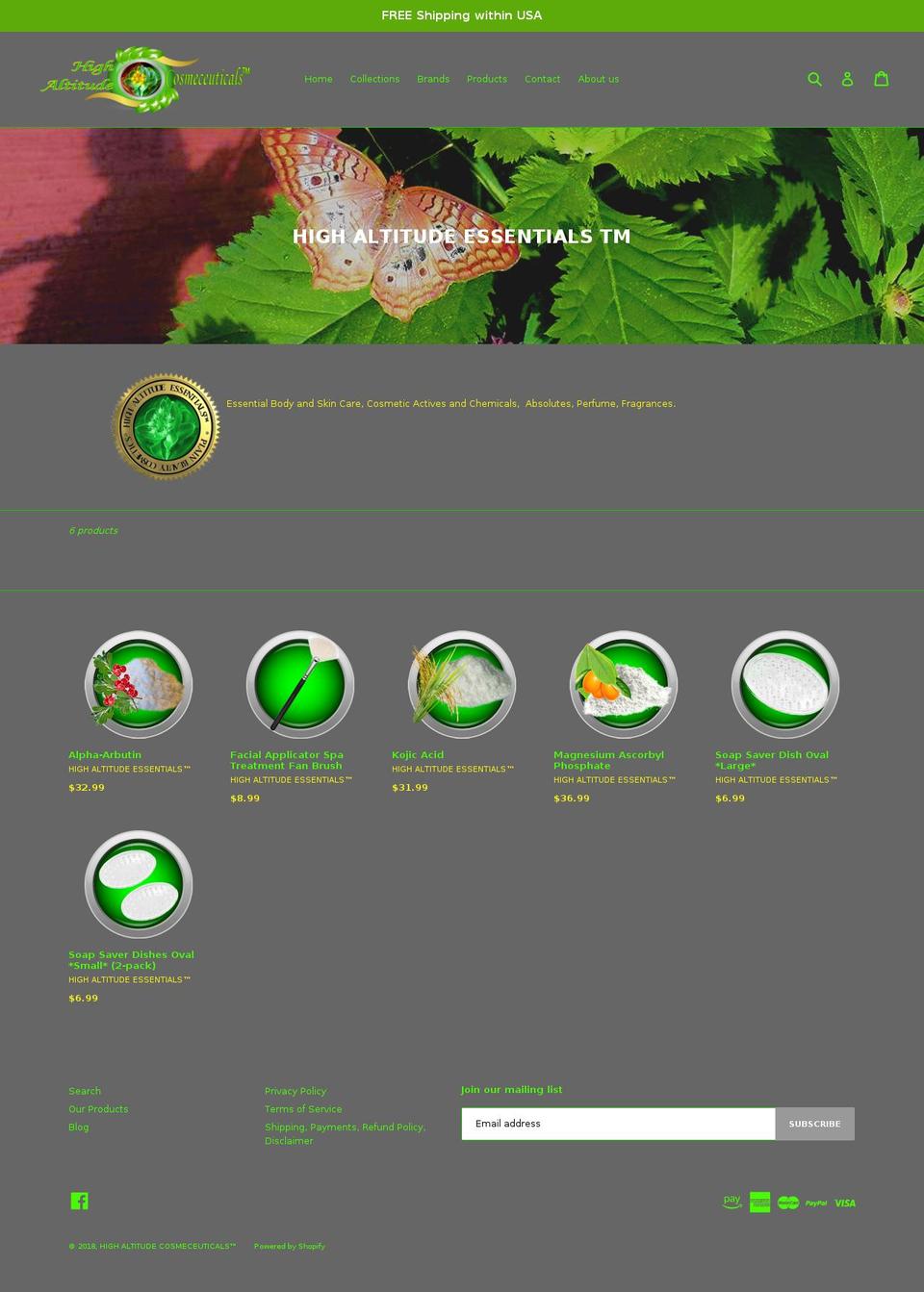 highaltitudeessentials.com — Shopify storefront screenshot