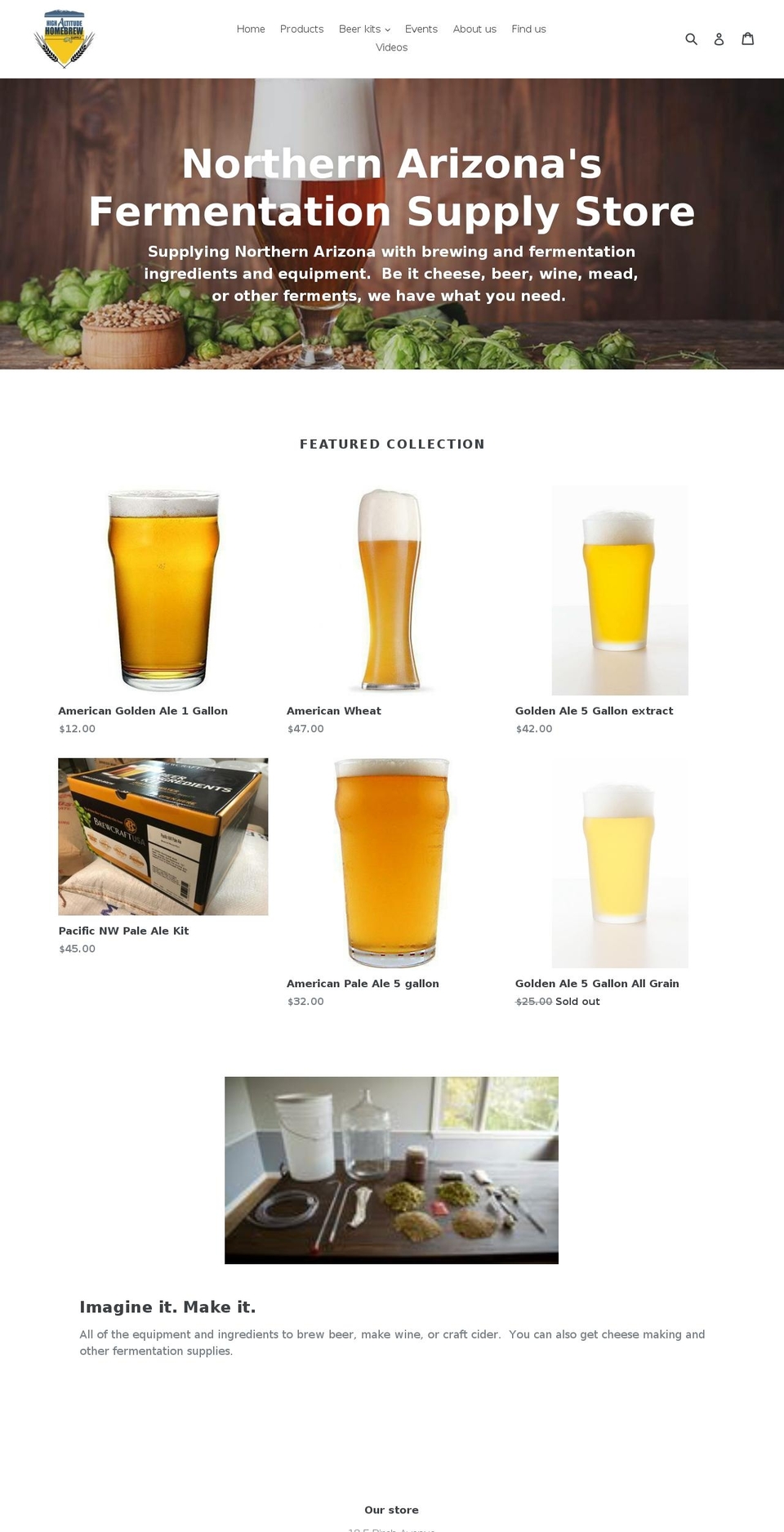 highaltitudehomebrew.com — Shopify storefront screenshot