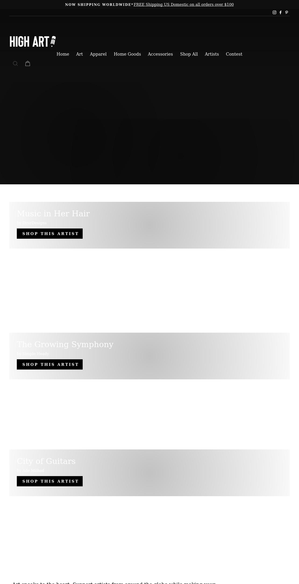highartgallery.com shopify website screenshot