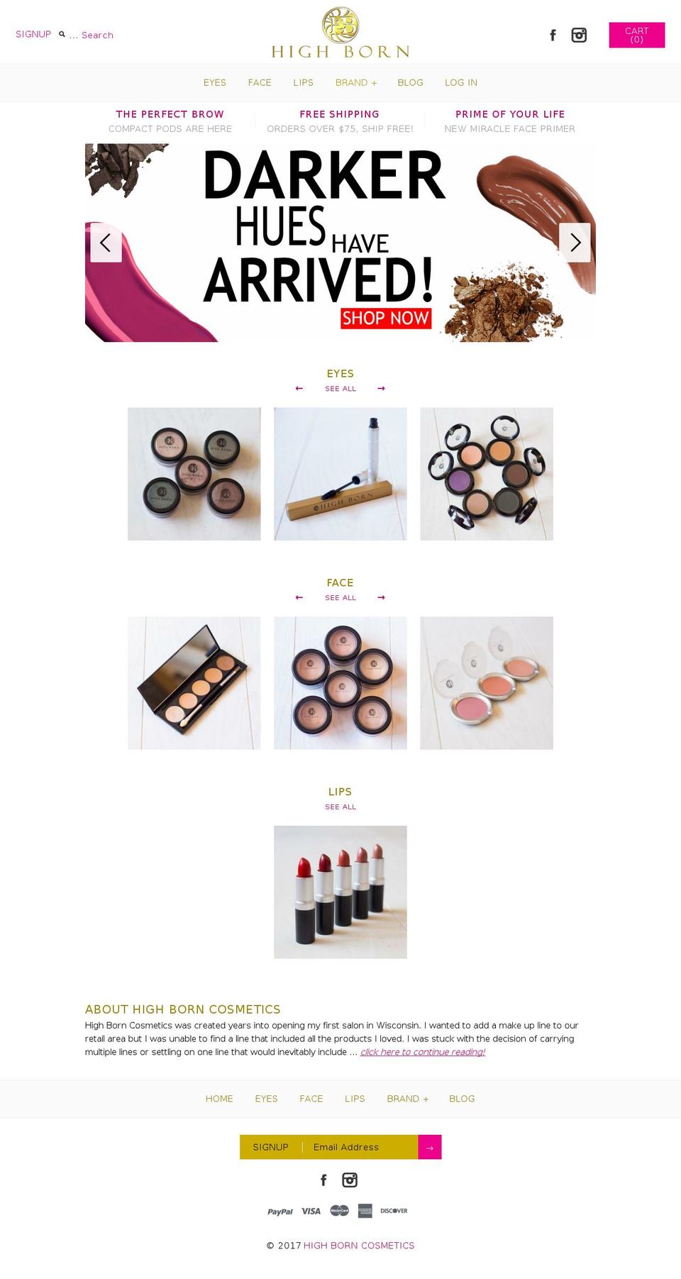 highborncosmetics.com shopify website screenshot