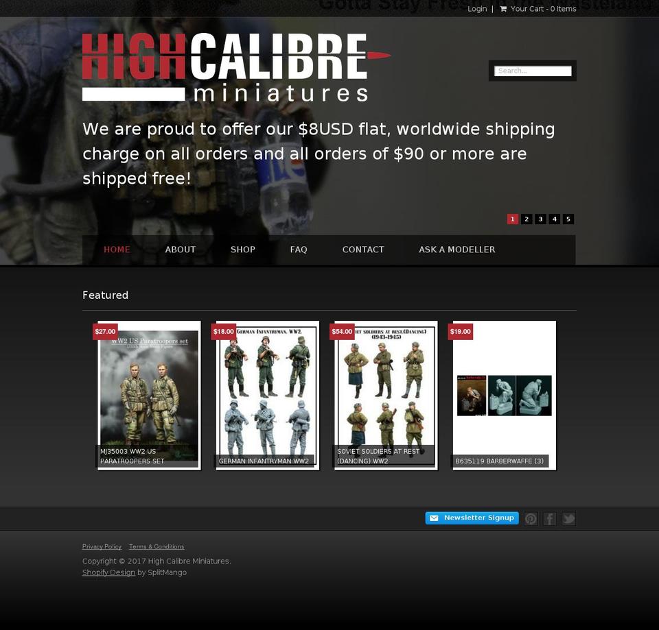 nora Shopify theme site example highcalibreminiatures.com