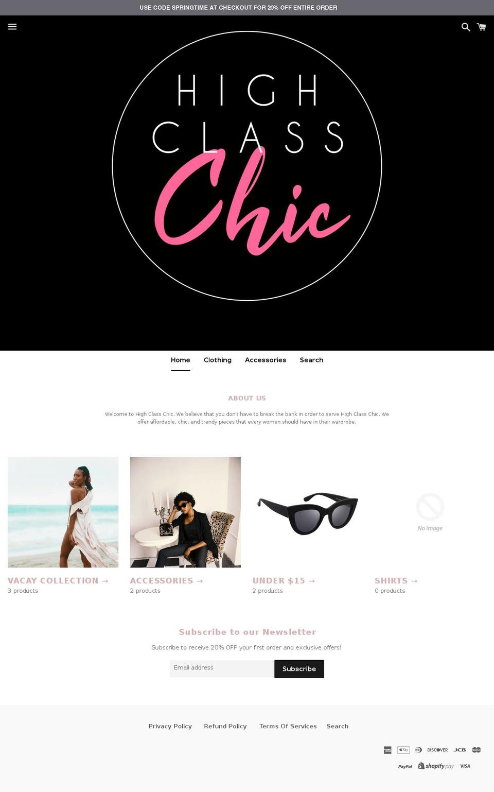 highclasschic.com — Shopify storefront screenshot
