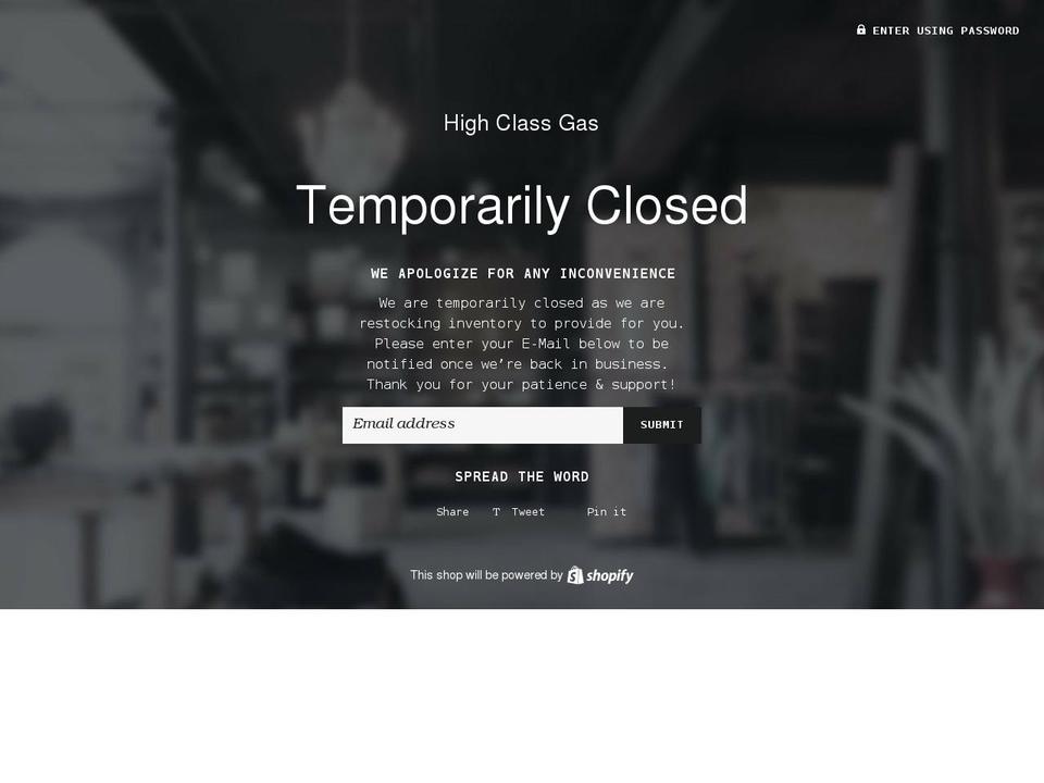 highclassgas.com shopify website screenshot