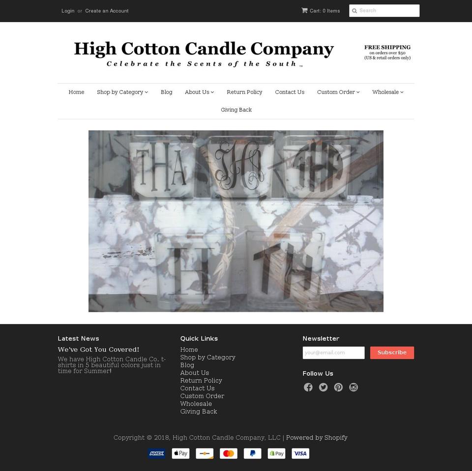 highcottoncandleco.com — Shopify storefront screenshot