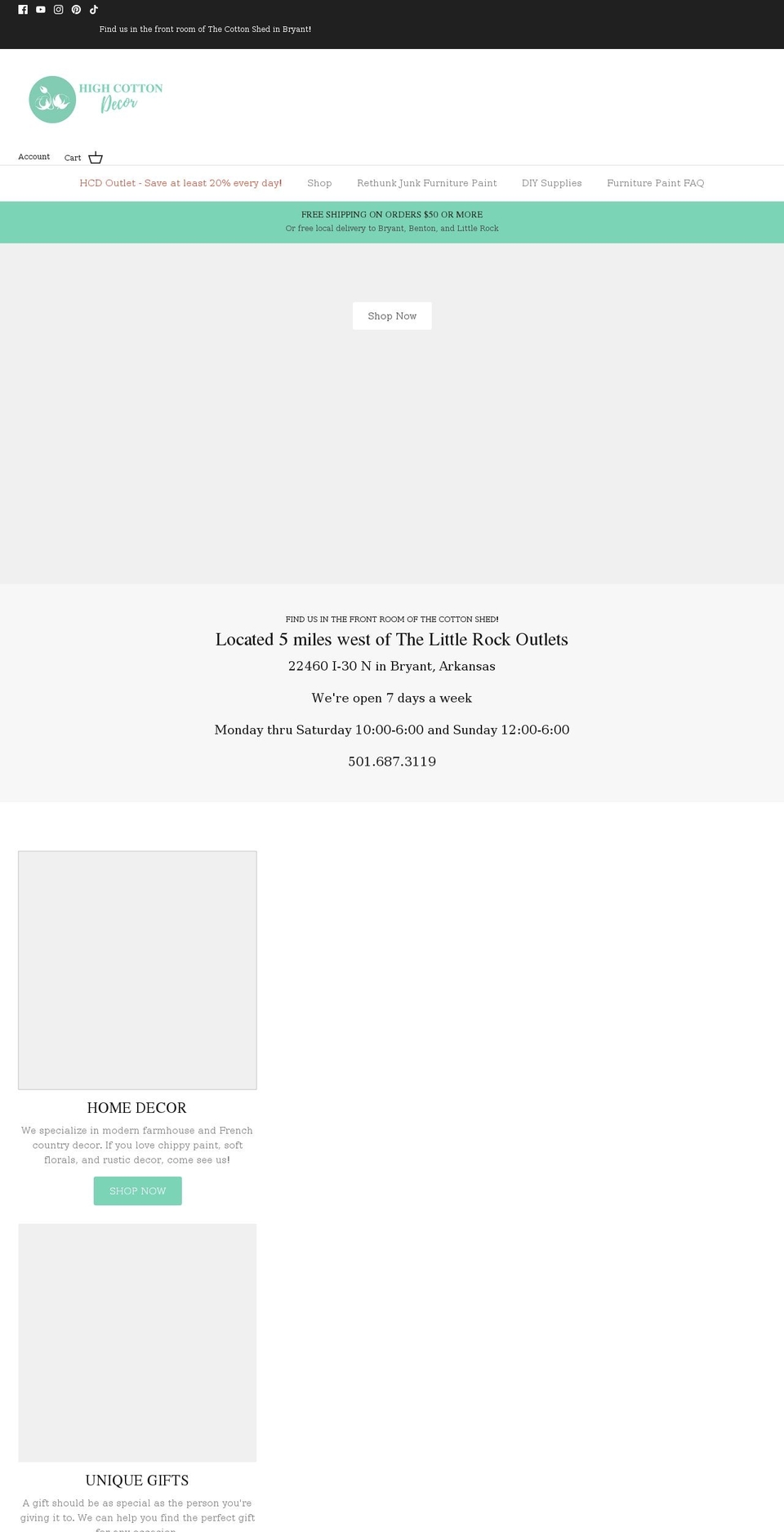 highcottondecor.com shopify website screenshot