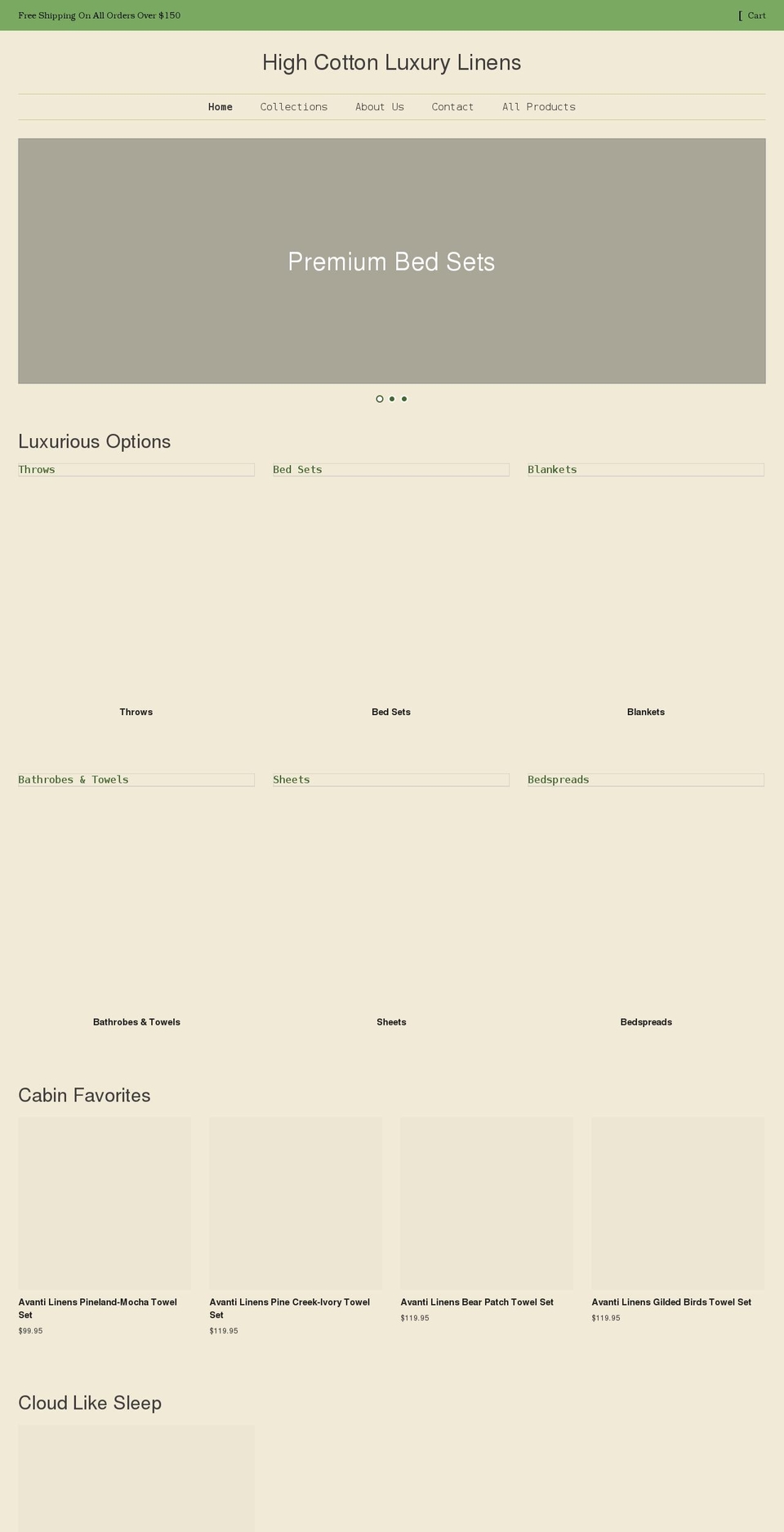 highcottonluxurylinens.org shopify website screenshot
