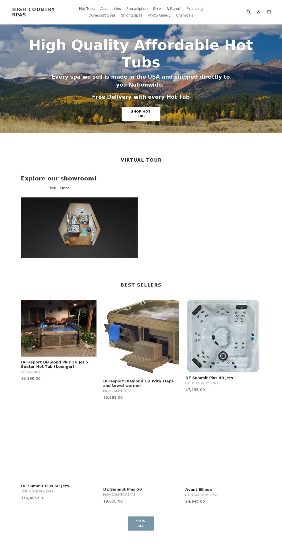 highcountryspas.com shopify website screenshot