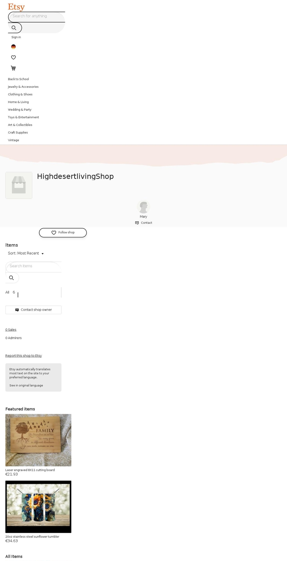 highdesertliving.org shopify website screenshot