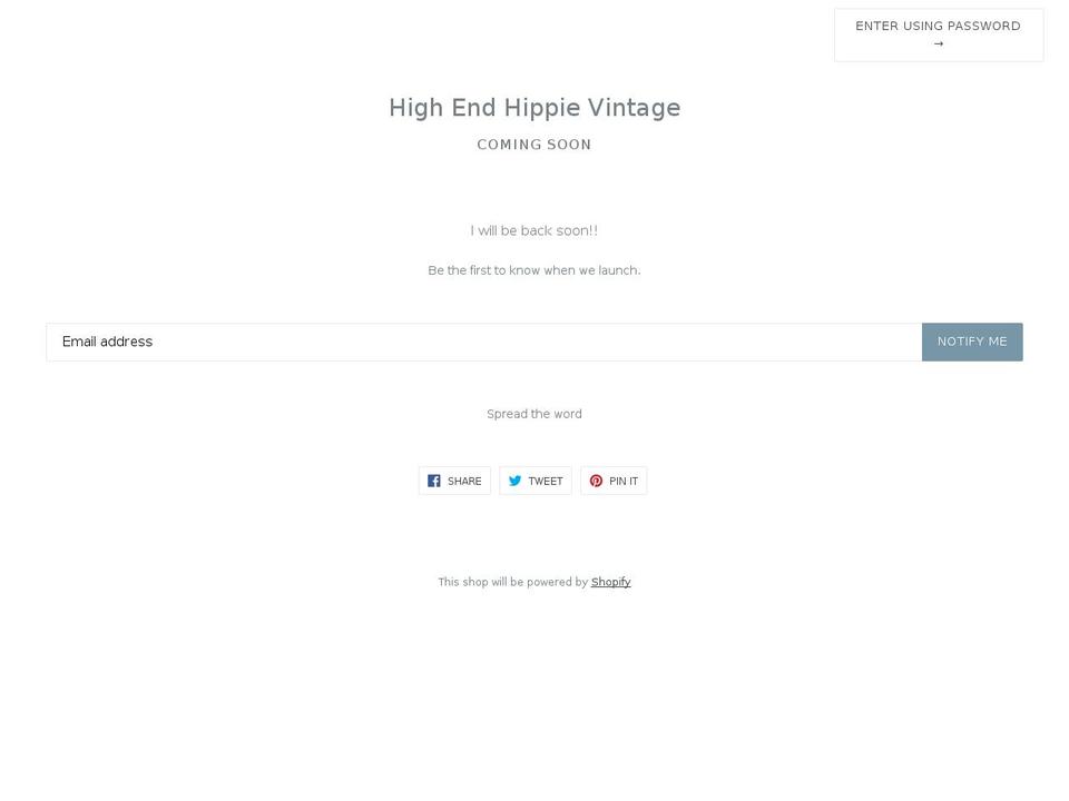 highendhippievintage.com — Shopify storefront screenshot