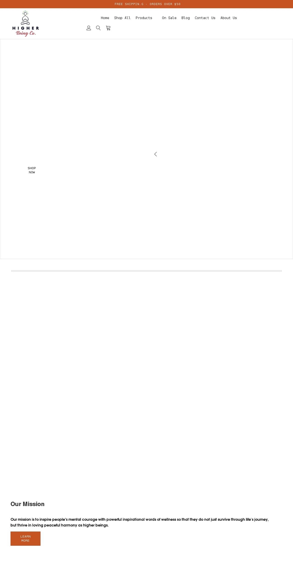 higherbeingco.com shopify website screenshot