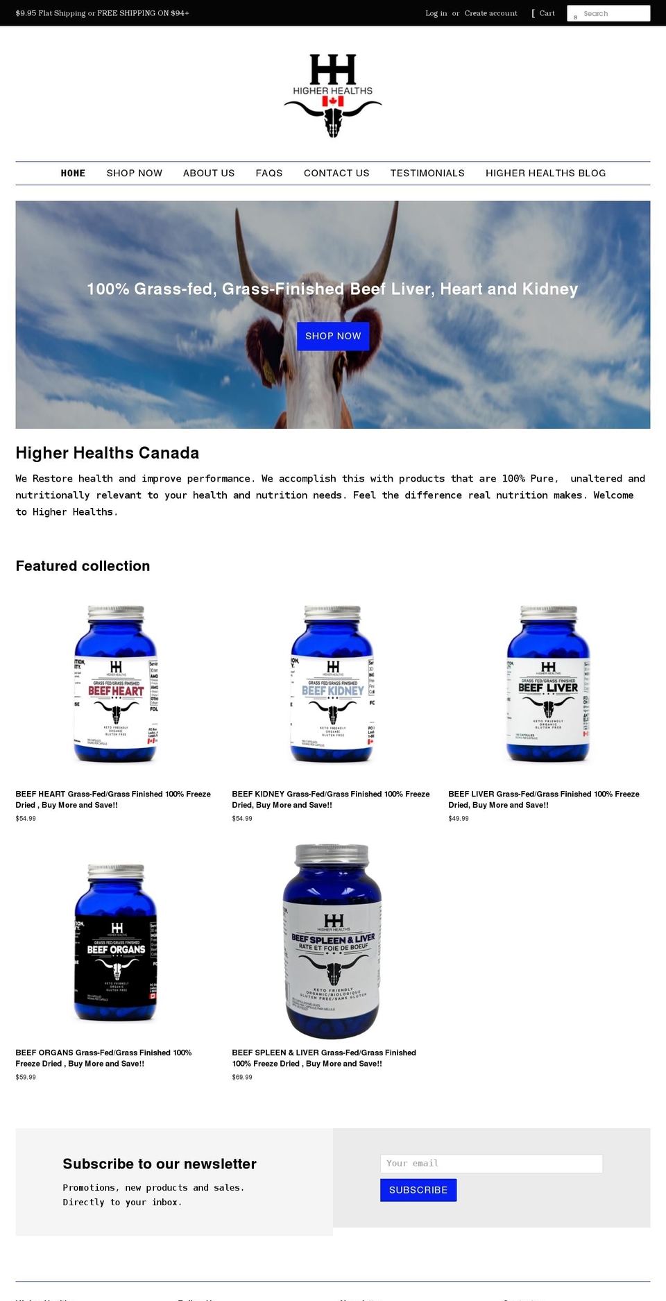 higherhealths.ca shopify website screenshot