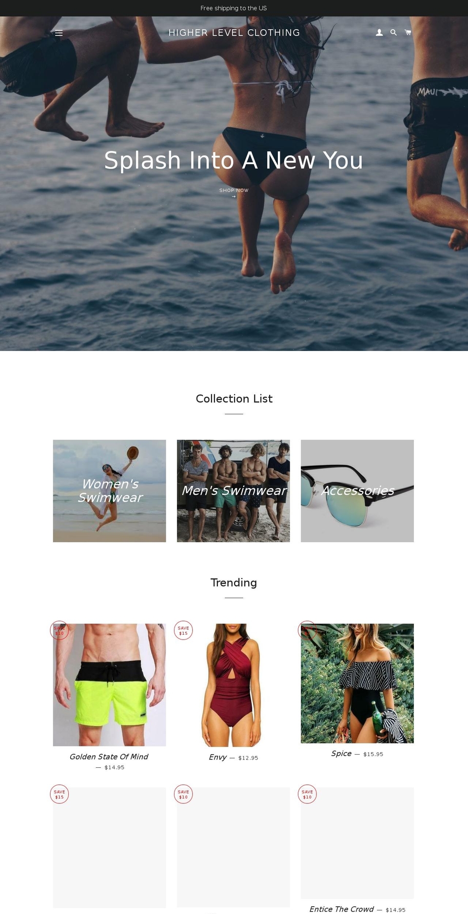 higherlevelclothing.com — Shopify storefront screenshot
