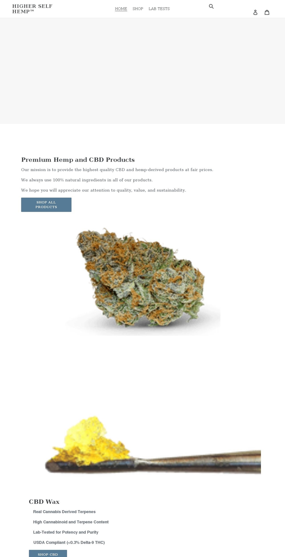 higherselfhemp.com shopify website screenshot