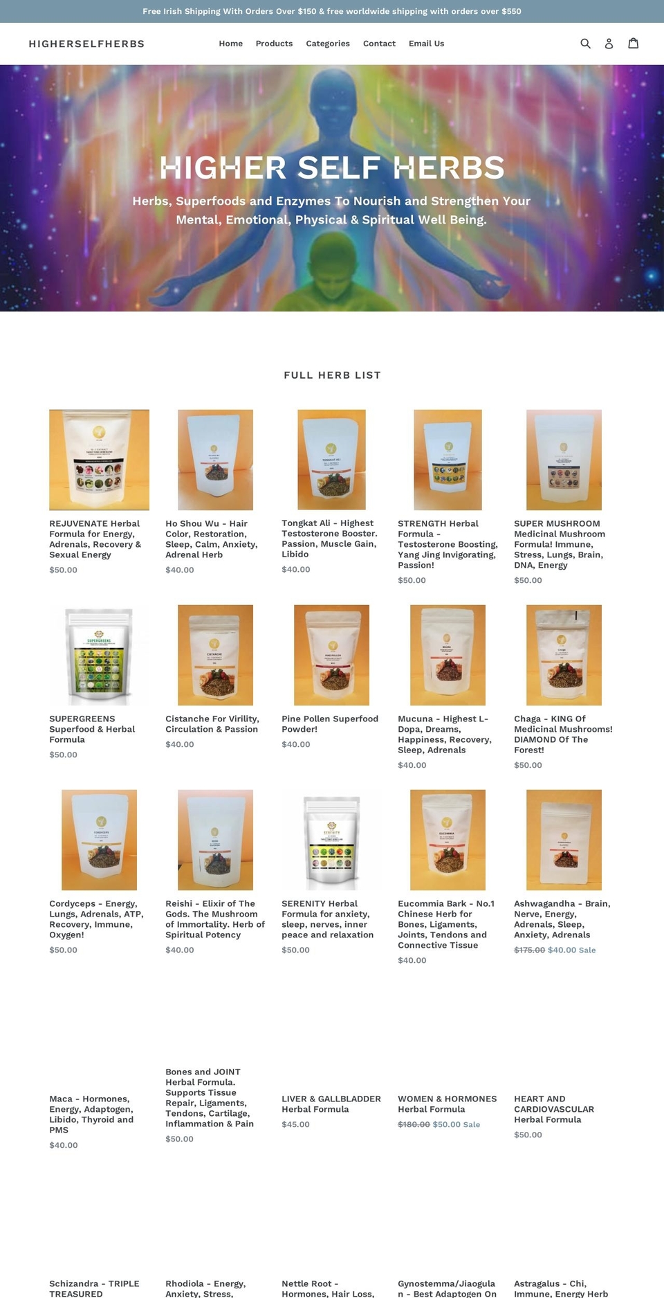 higherselfherbs.com shopify website screenshot