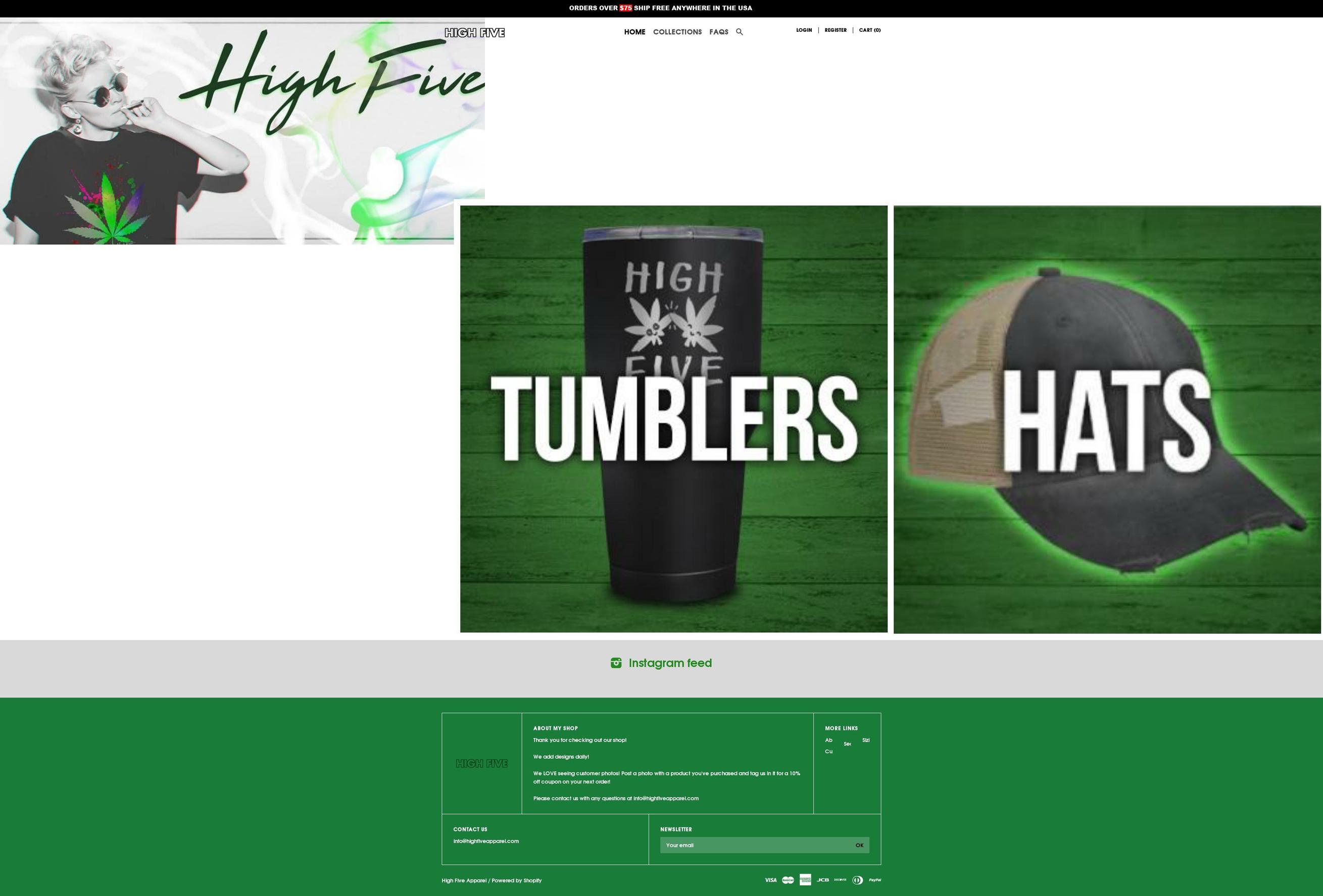 highfiveapparel.com — Shopify storefront screenshot