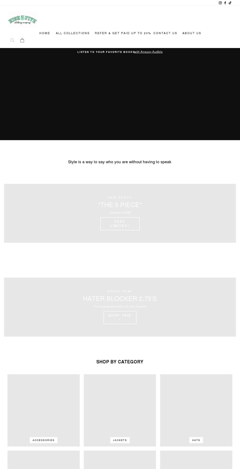 highfiveclothingcompany.com shopify website screenshot