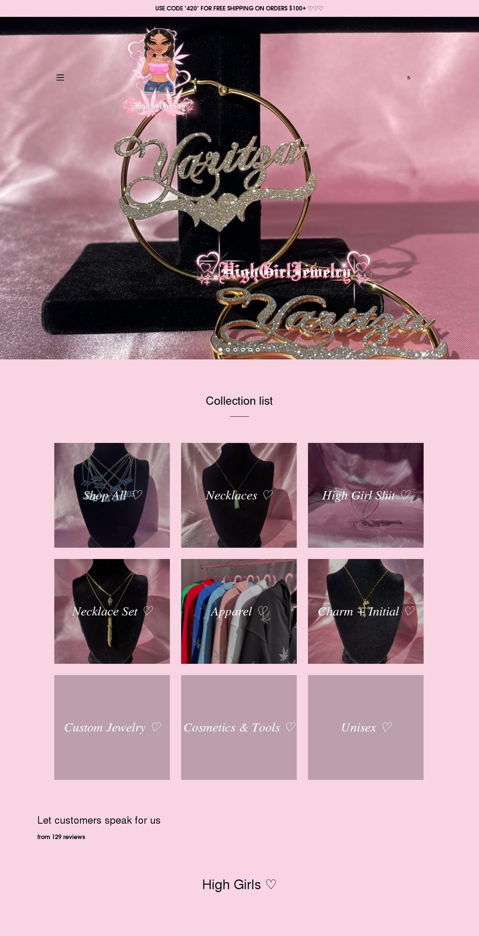 highgirljewelry.com shopify website screenshot