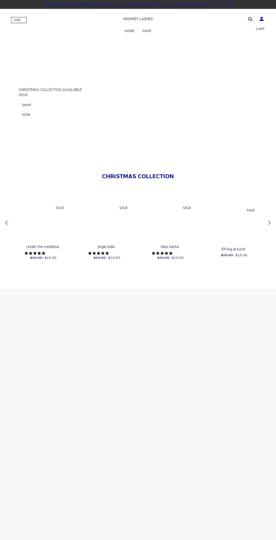 highkeylashes.com shopify website screenshot