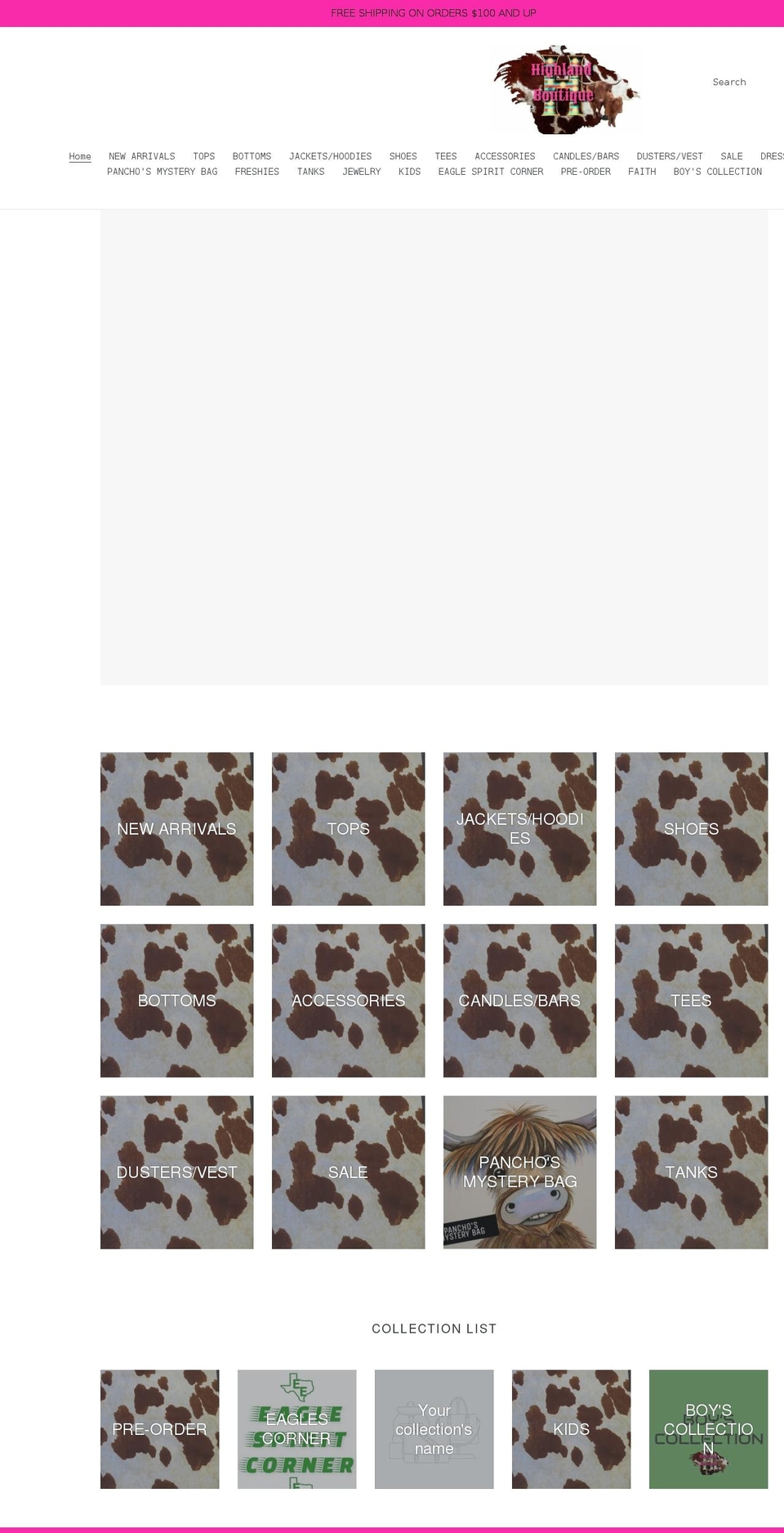 highlandboutiquetx.com shopify website screenshot