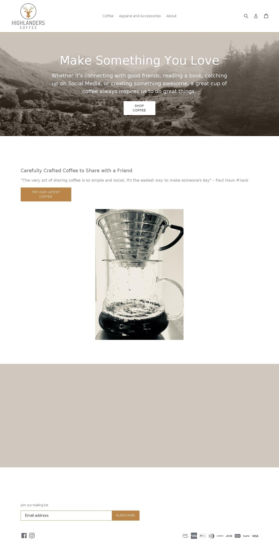 highlanders.coffee shopify website screenshot
