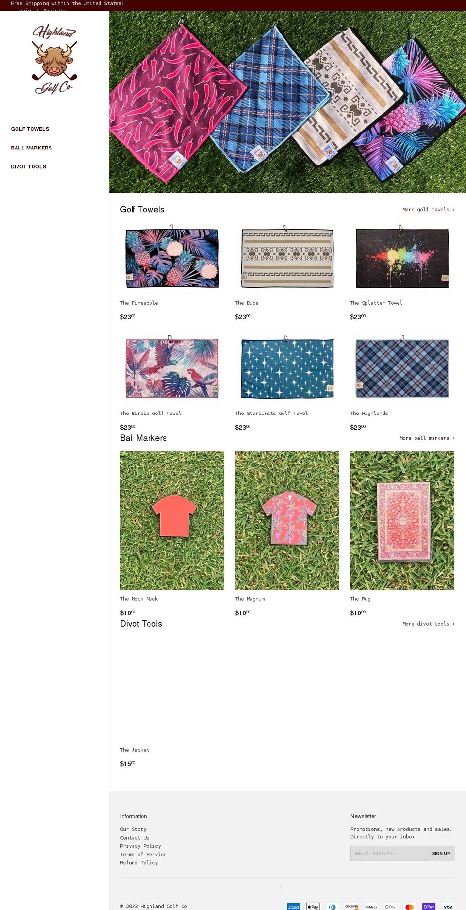 highlandgolfco.com shopify website screenshot