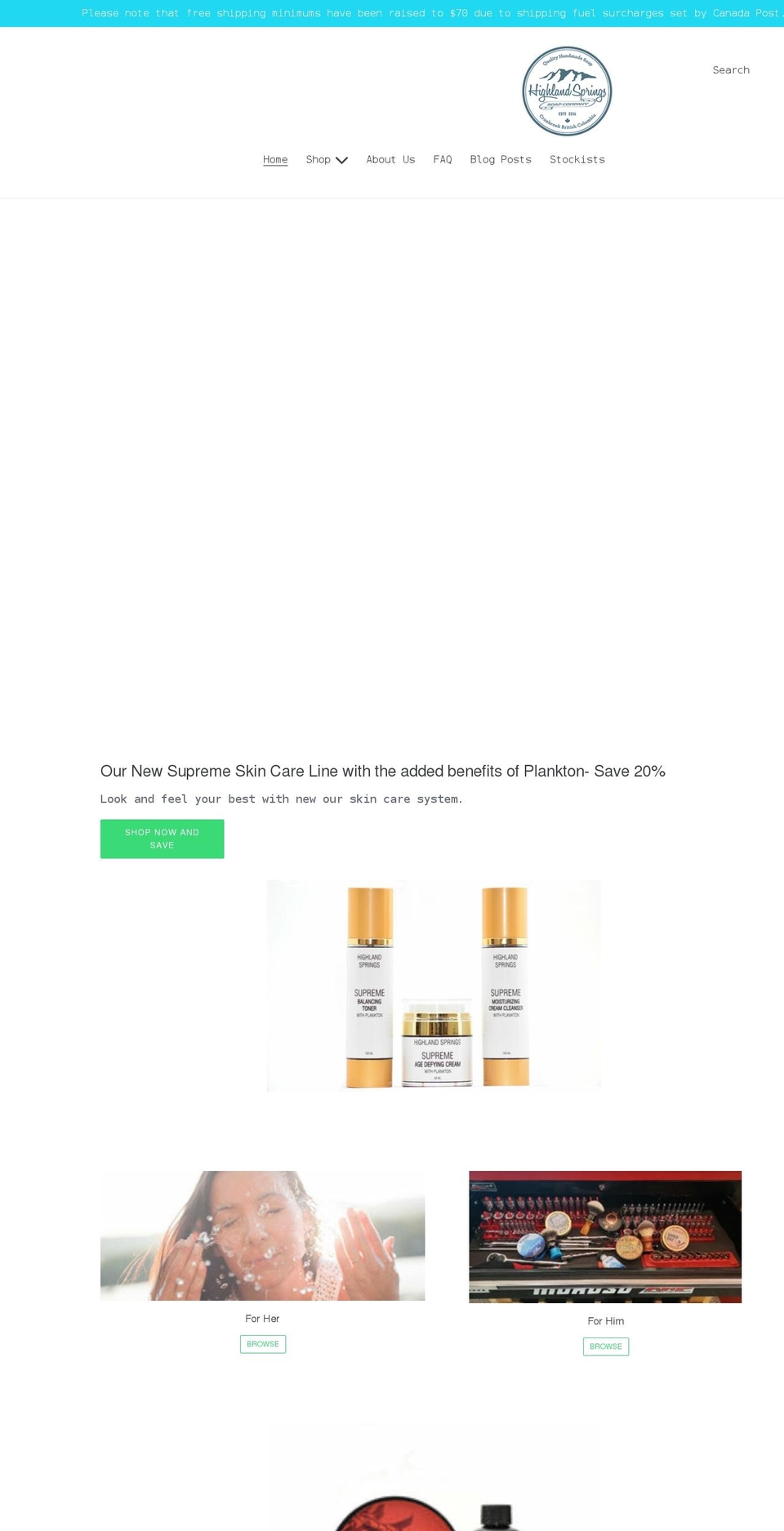 highlandspringssoap.ca shopify website screenshot