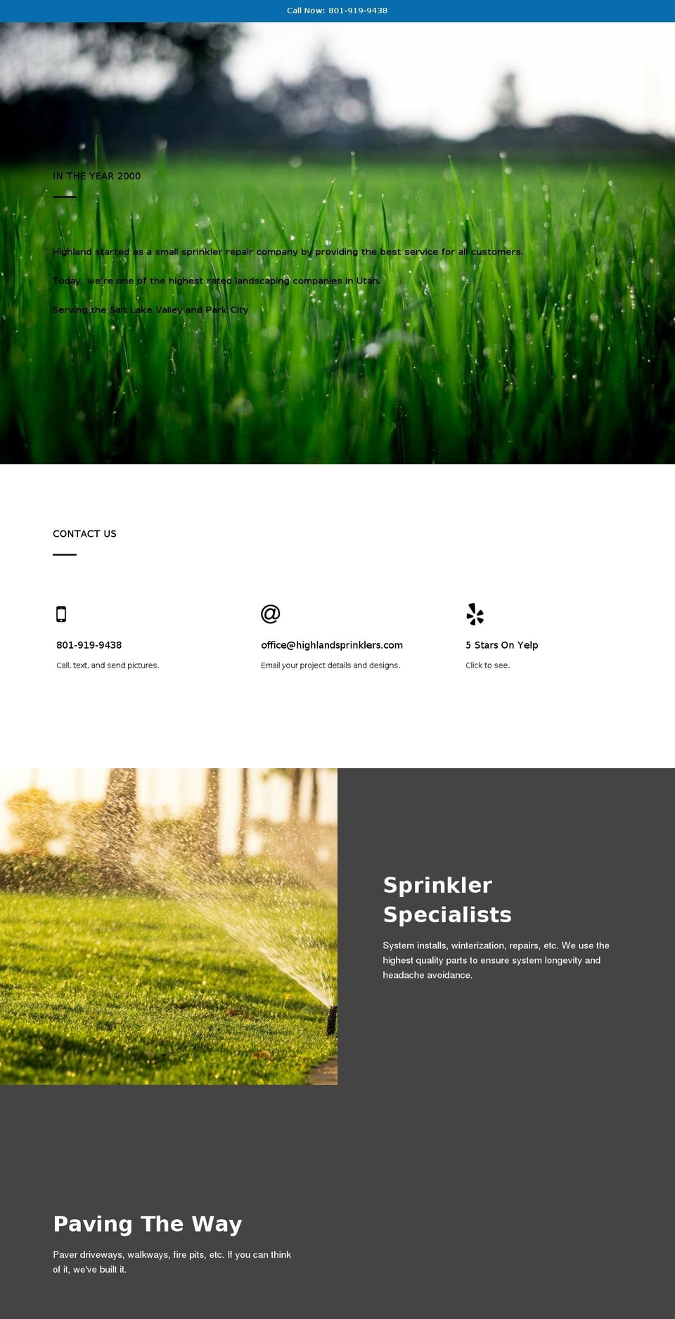 highlandsprinklers.com shopify website screenshot