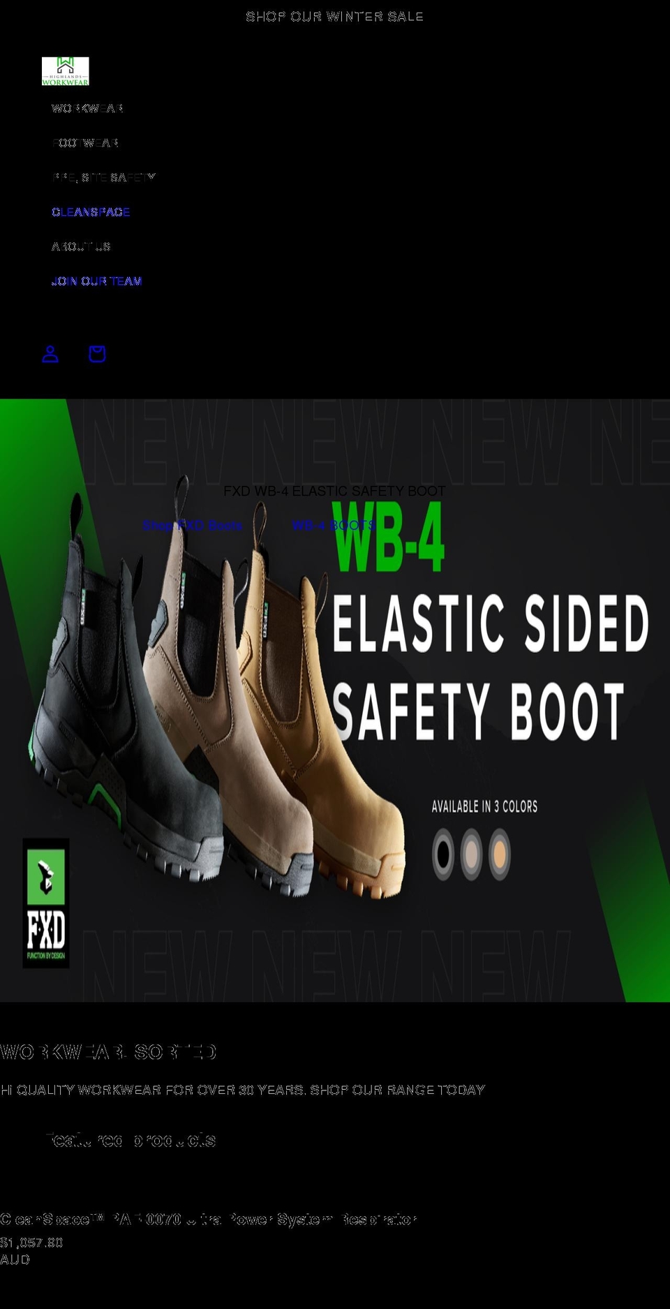 highlandsworkwear.com.au shopify website screenshot