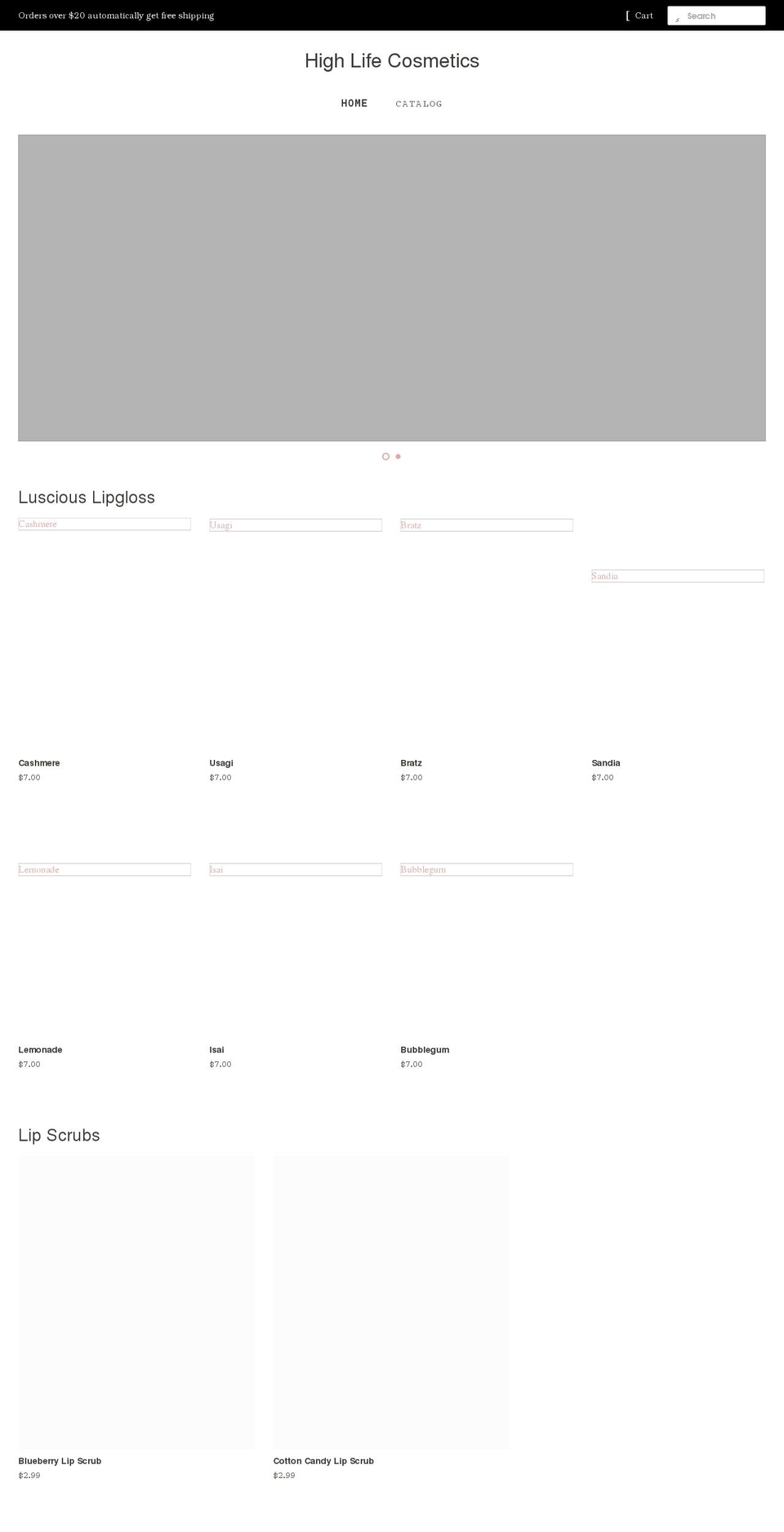 highlifecosmetics.com shopify website screenshot