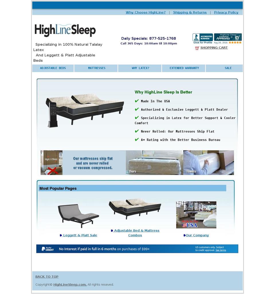 highlinesleep.com shopify website screenshot
