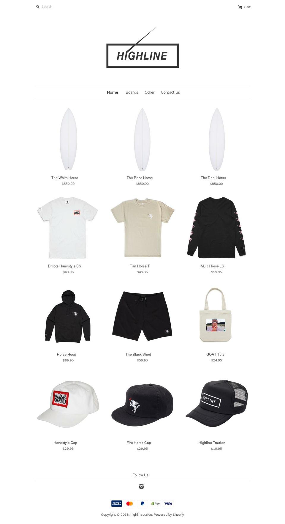 highlinesurfco.com — Shopify storefront screenshot