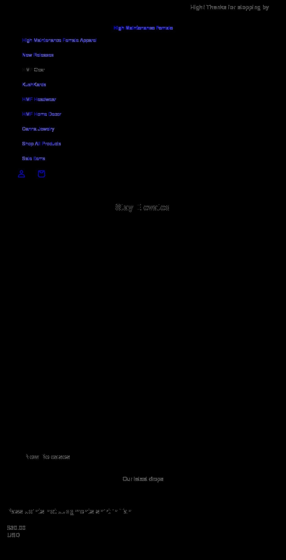 highmaintenancefemale.com shopify website screenshot