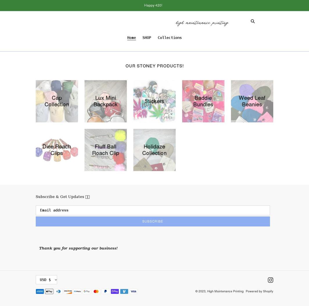 highmaintenanceprinting.com shopify website screenshot