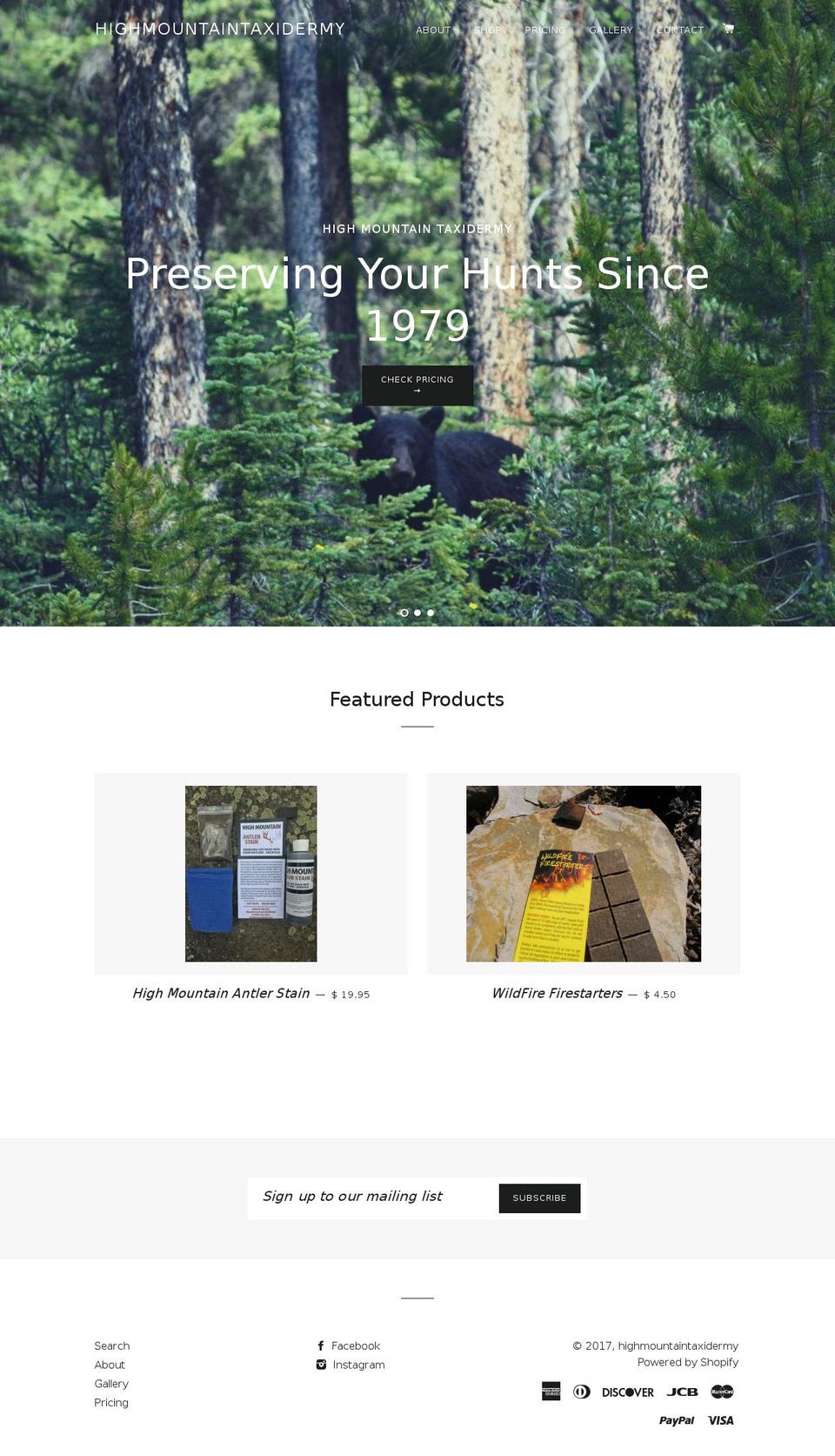 highmountaintaxidermy.com shopify website screenshot