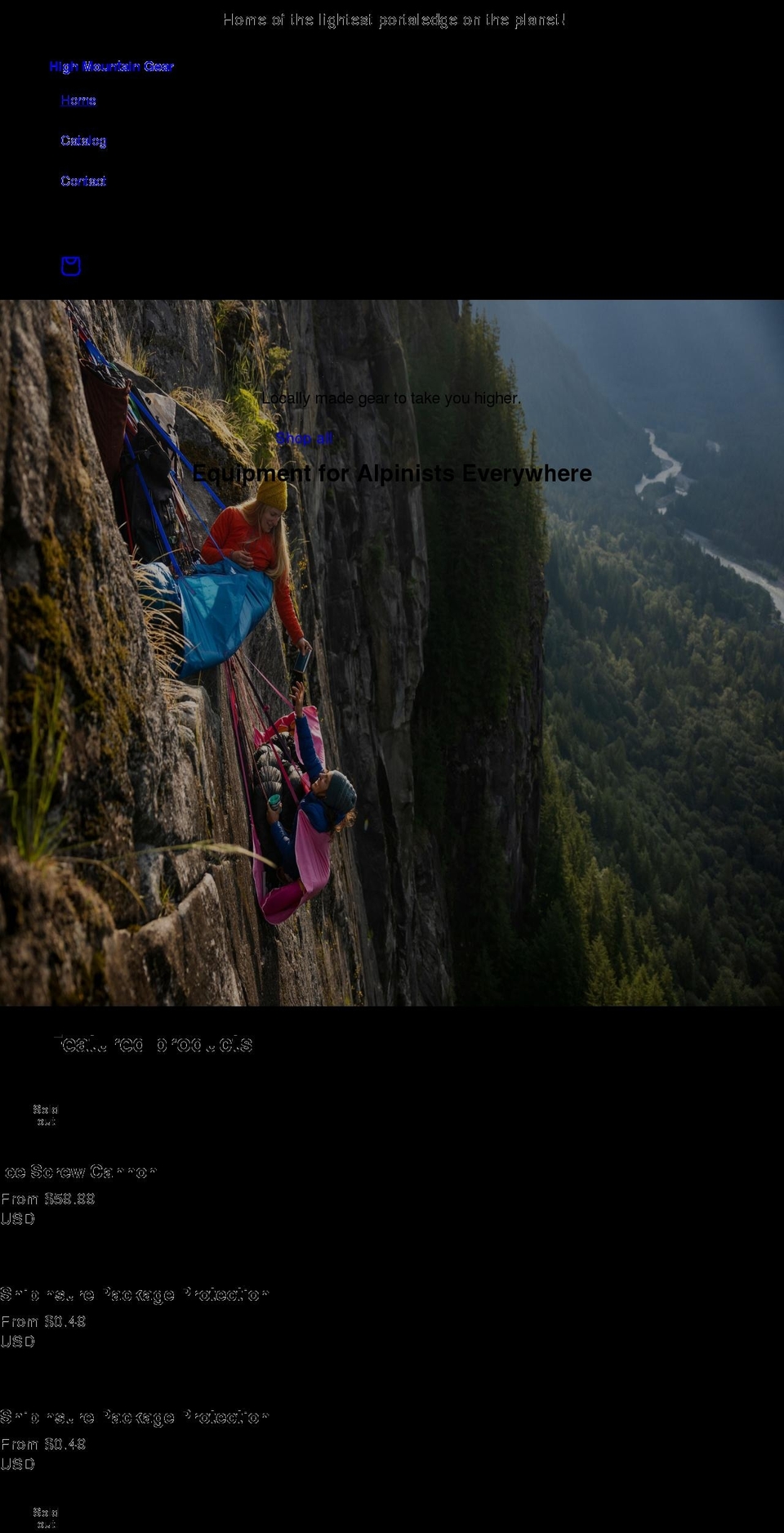 highmtngear.com shopify website screenshot