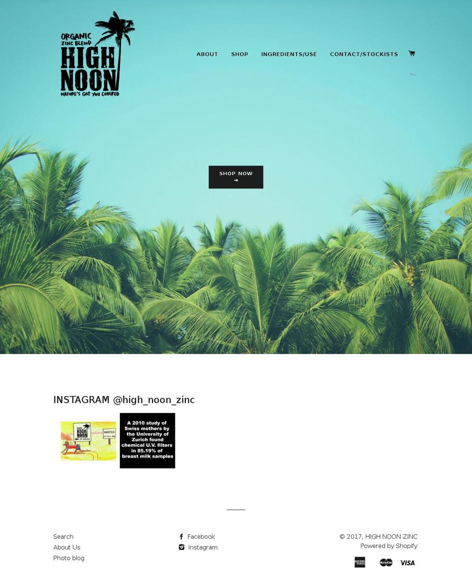 highnoonzinc.com shopify website screenshot