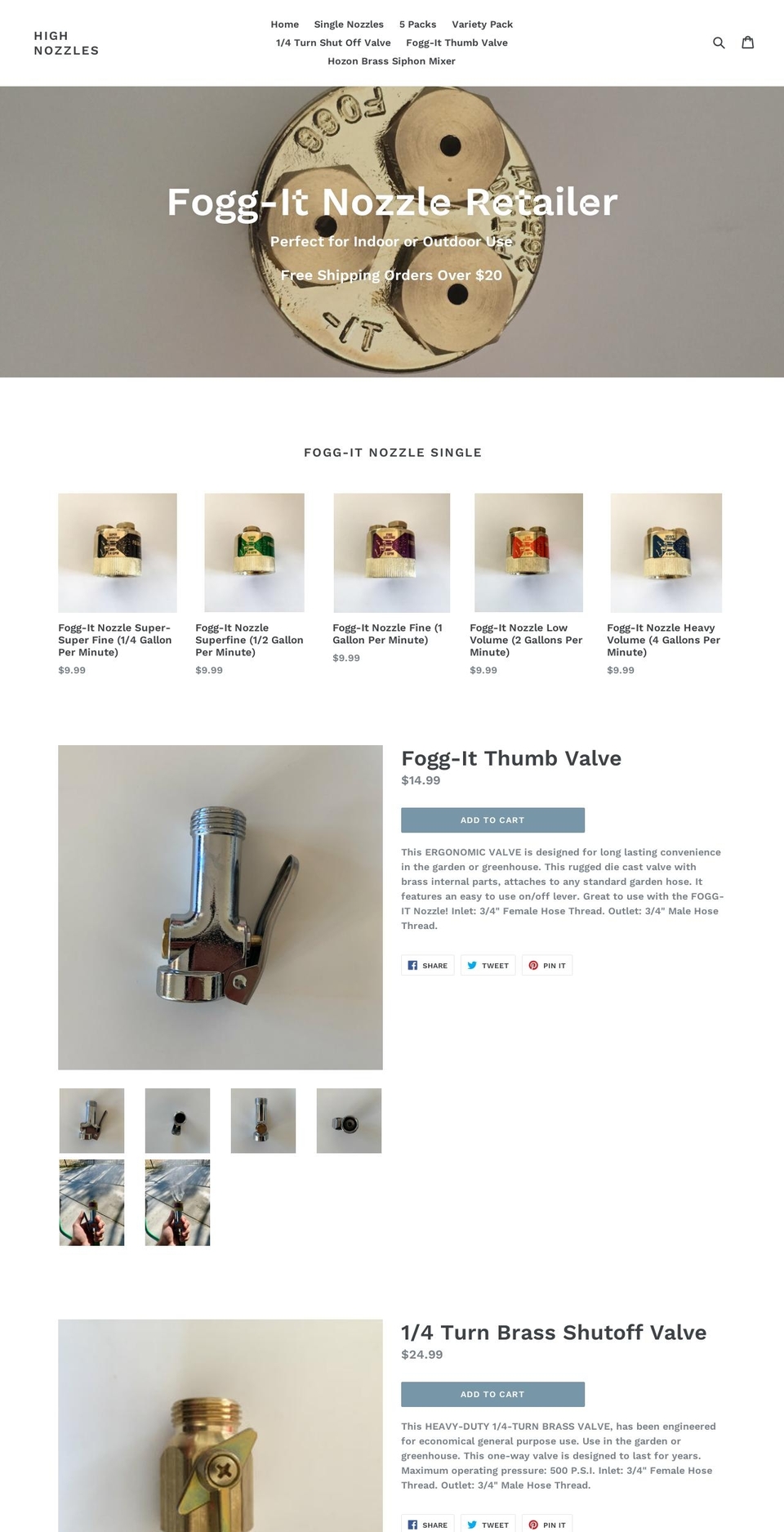 highnozzles.com — Shopify storefront screenshot